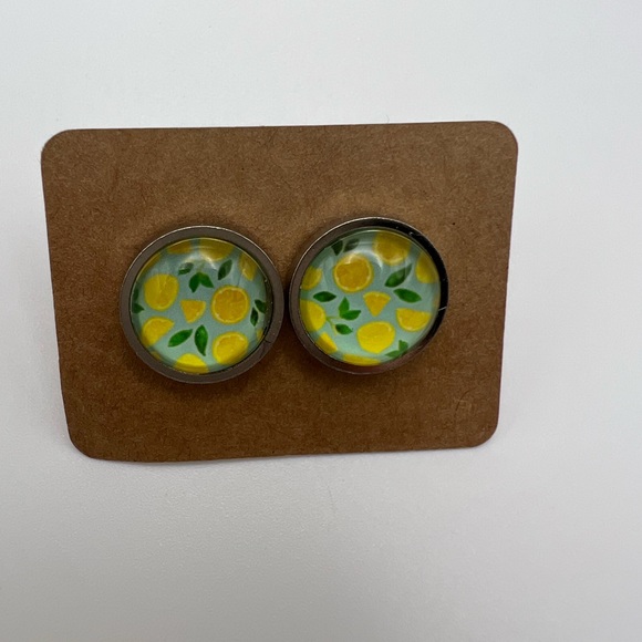Classic Round  Fruit Stud Earring Set - Lemon and Watermelon Stud Earrings - Picture 12 of 14